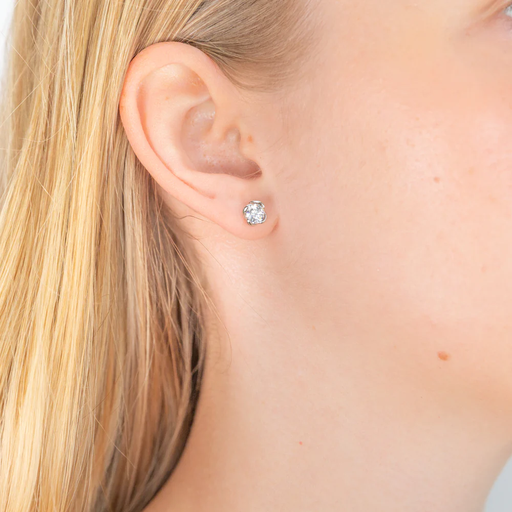Sterling Silver Cubic Zirconia Flower Stud Earrings - Image 2
