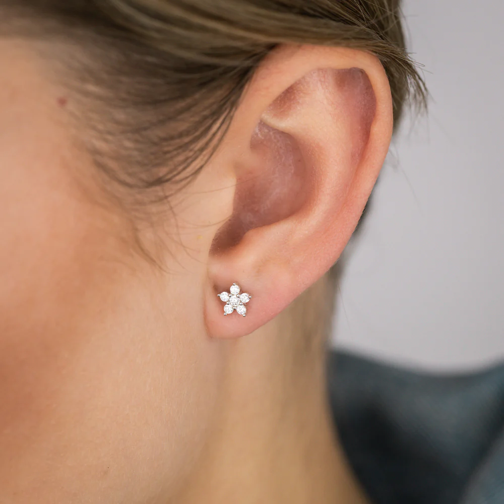 Sterling Silver Cubic Zirconia Flower Stud Earrings - Image 2