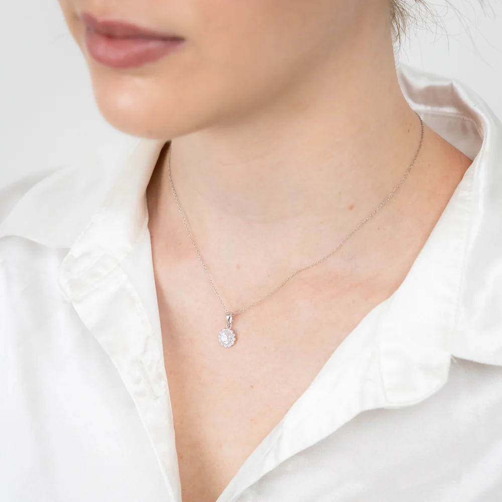 Sterling Silver Cubic Zirconia Halo Pendant And Stud Earrings Set - Image 4