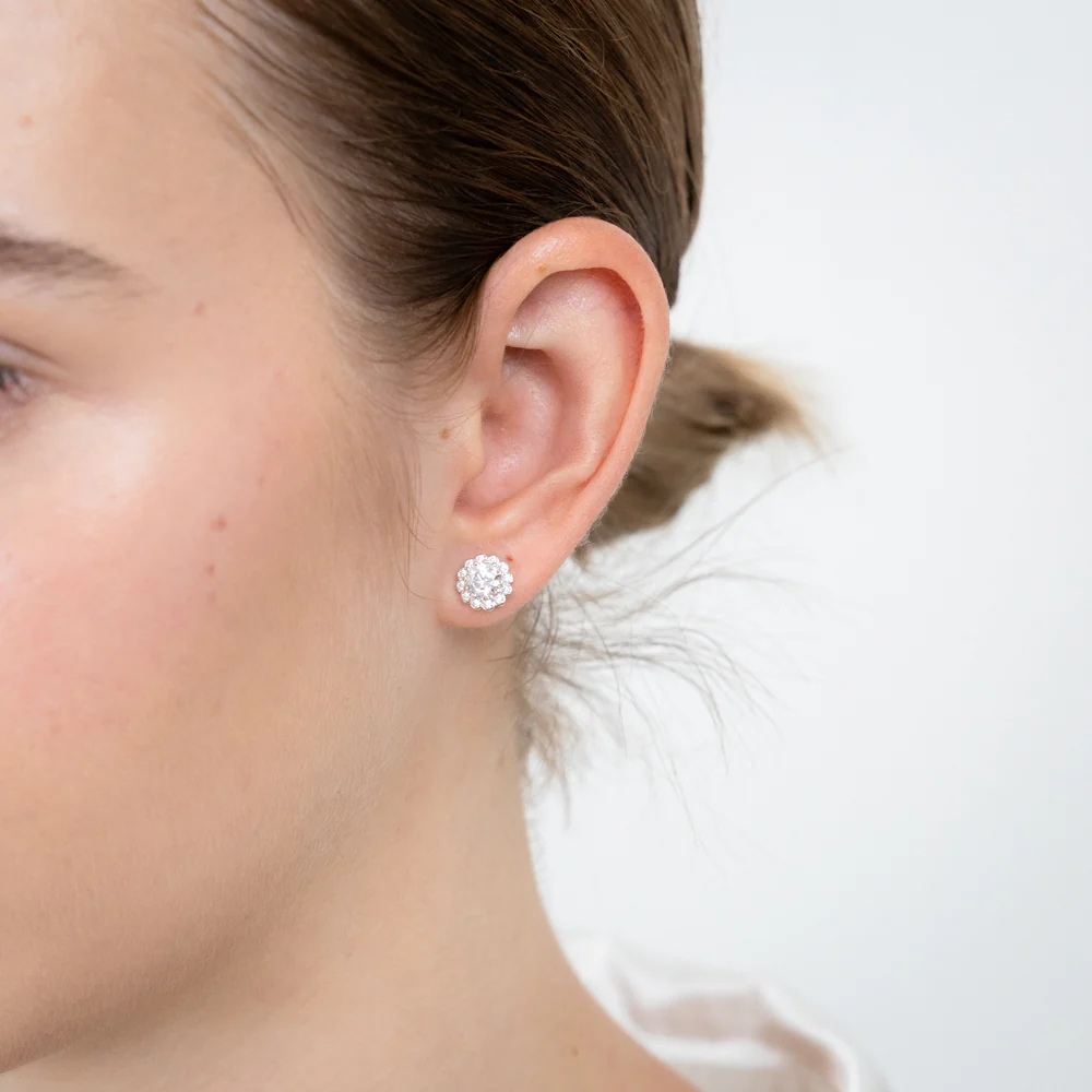 Sterling Silver Cubic Zirconia Halo Pendant And Stud Earrings Set - Image 5