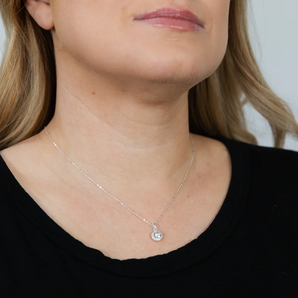 Sterling Silver Cubic Zirconia Halo Pendant On 45cm Chain - Image 2