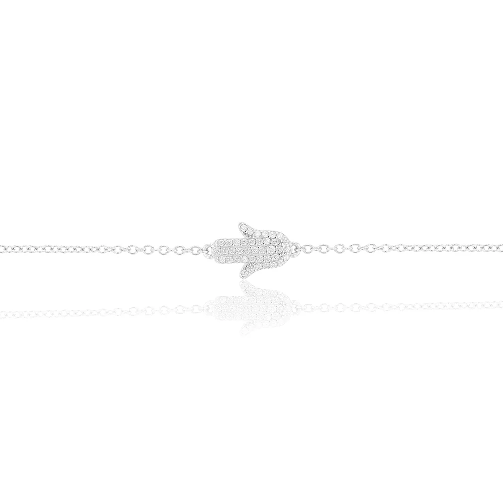 Sterling Silver Cubic Zirconia Hamsa 16+3cm Bracelet - Image 2