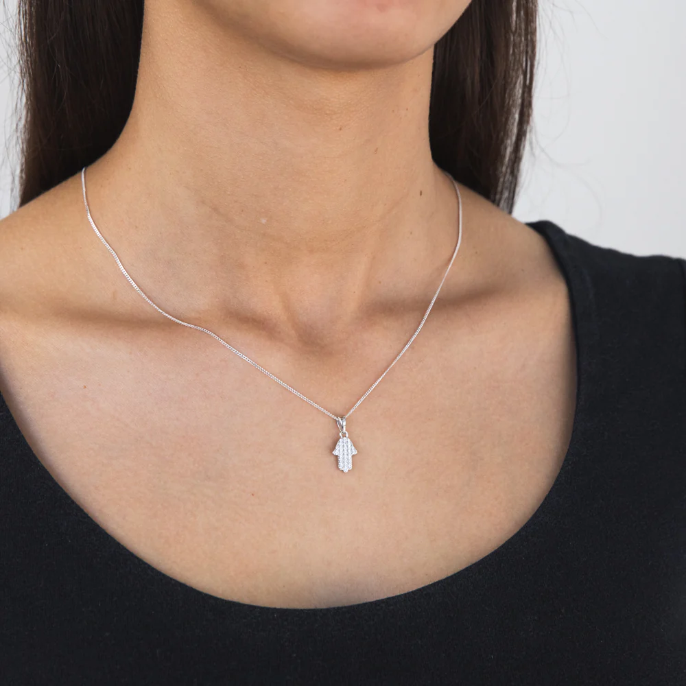Sterling Silver Cubic Zirconia Hamsa Pendant - Image 2
