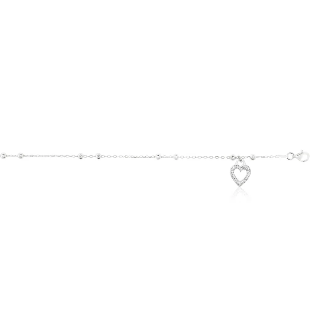 Sterling Silver Cubic Zirconia Heart 26cm Anklet - Image 2
