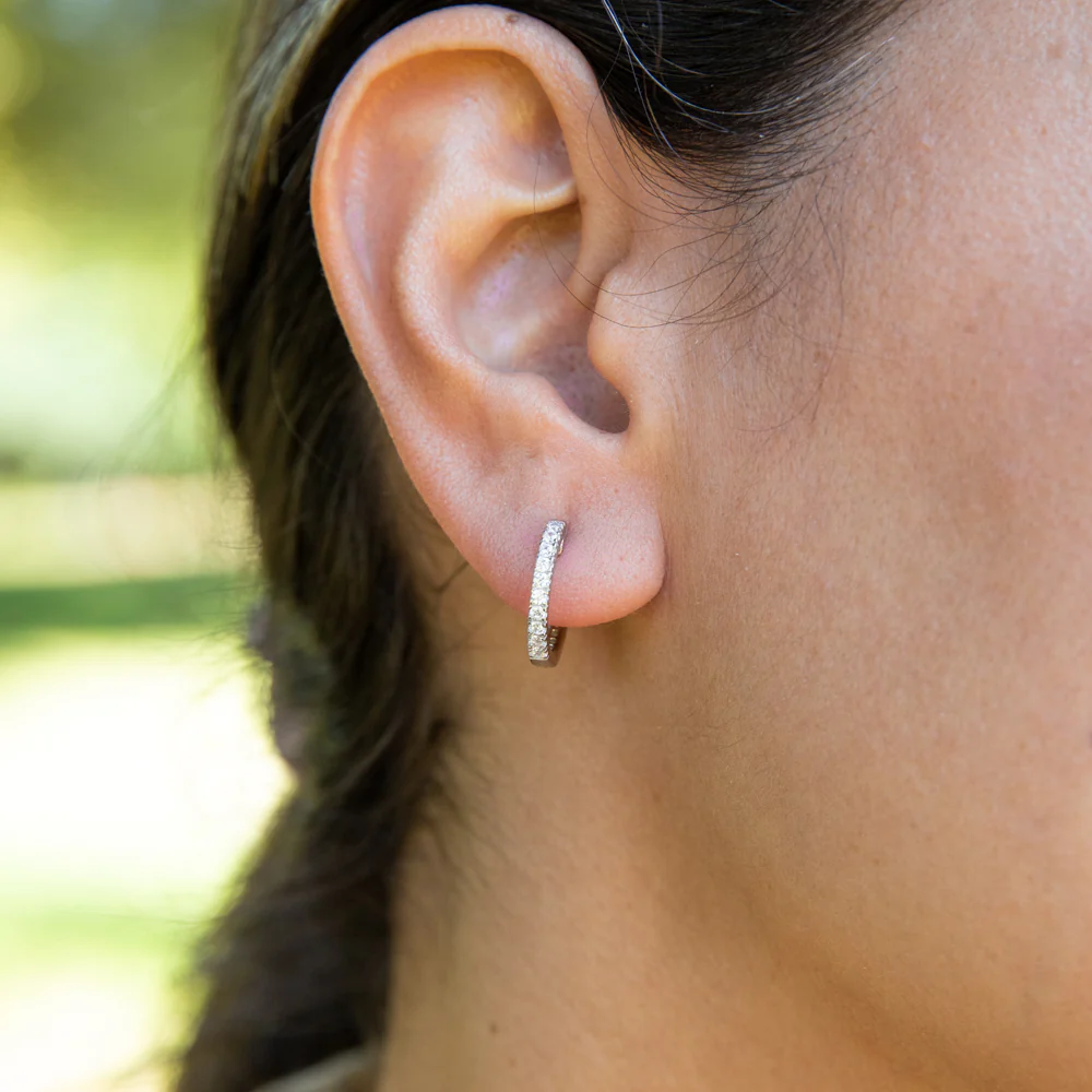 Sterling Silver Cubic Zirconia Huggie Hoop Earrings - Image 2