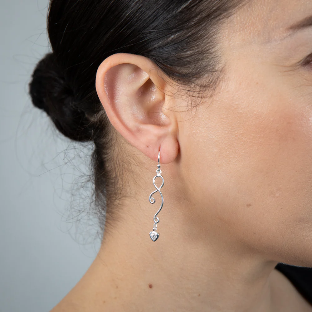 Sterling Silver Cubic Zirconia Infinity Heart Drop Earring - Image 2