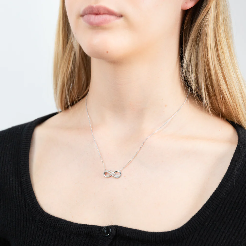Sterling Silver Cubic Zirconia Infinity Pendant With 45cm Chain - Image 2