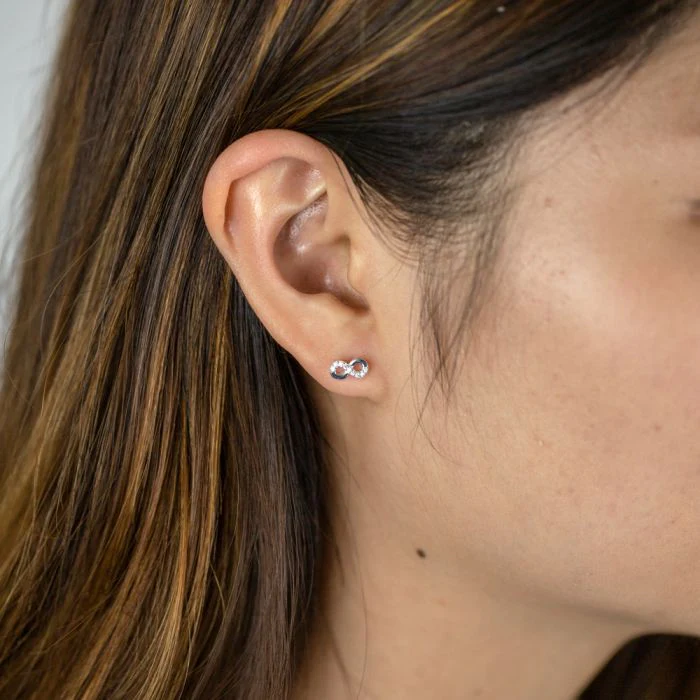 Sterling Silver Cubic Zirconia Infinity Stud Earrings - Image 2
