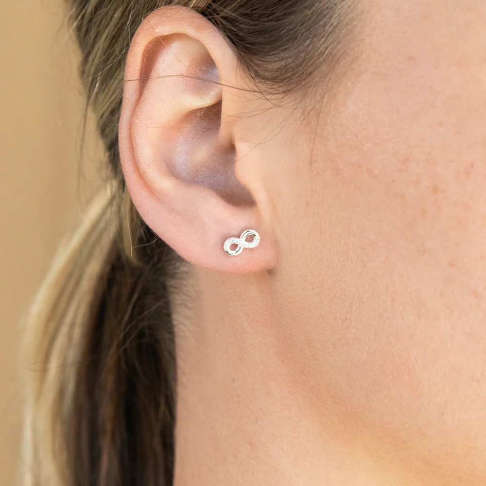 Sterling Silver Cubic Zirconia Infinity Stud Earrings - Image 3