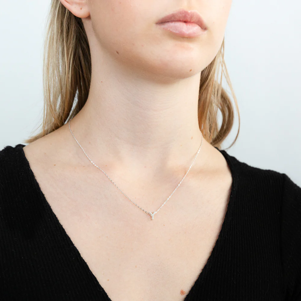 Sterling Silver Cubic Zirconia Inital "Y" Pendant On 39+3cm Chain - Image 2