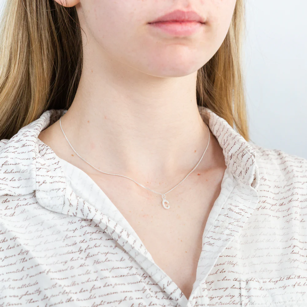Sterling Silver Cubic Zirconia Initial "C" Pendant - Image 2