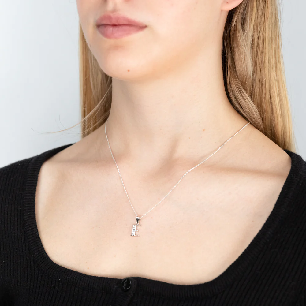 Sterling Silver Cubic Zirconia  Initial "E" Pendant - Image 2