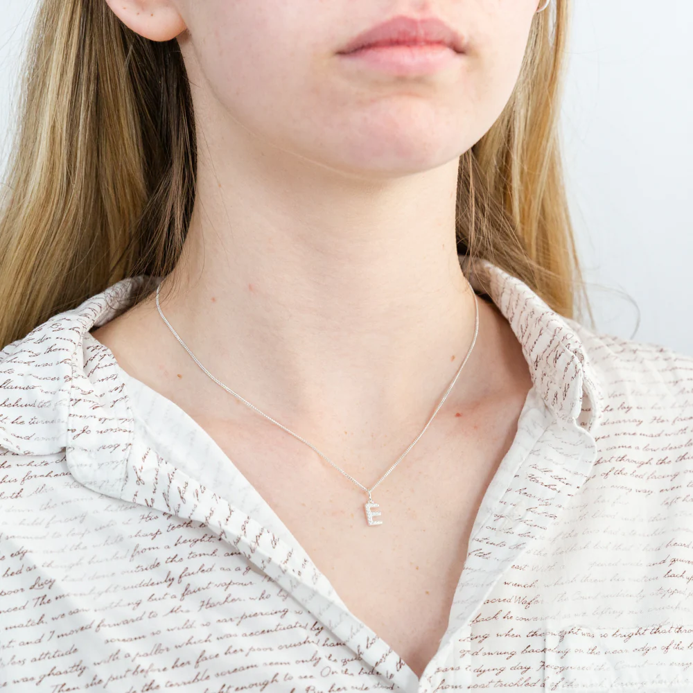 Sterling Silver Cubic Zirconia Initial "E" Pendant - Image 2