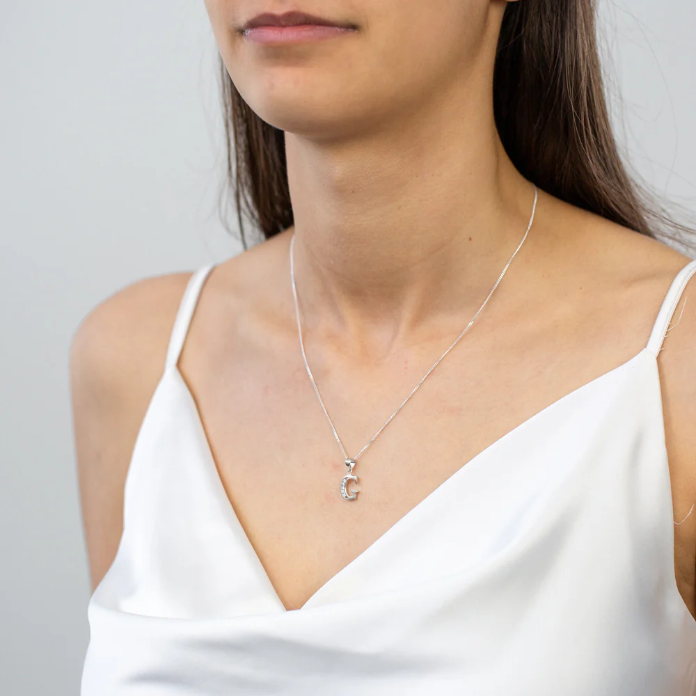 Sterling Silver Cubic Zirconia  Initial "G" Pendant - Image 2