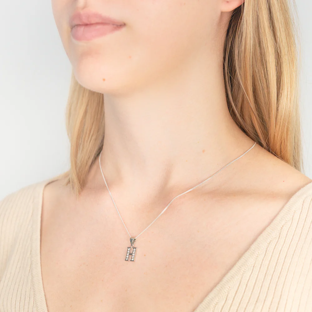 Sterling Silver Cubic Zirconia  Initial "H" Pendant - Image 2