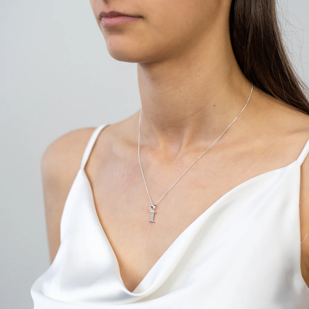 Sterling silver Cubic Zirconia  Initial "I" Pendant - Image 2
