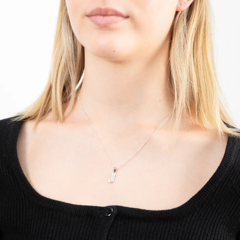Sterling Silver Cubic Zirconia  Initial "J" Pendant - Image 2