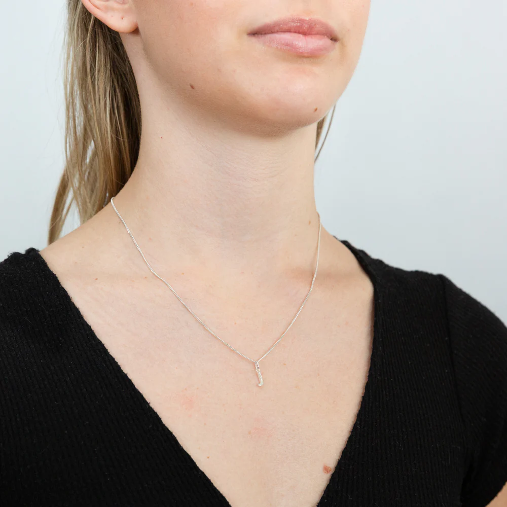 Sterling Silver Cubic Zirconia Initial "J" Pendant - Image 2