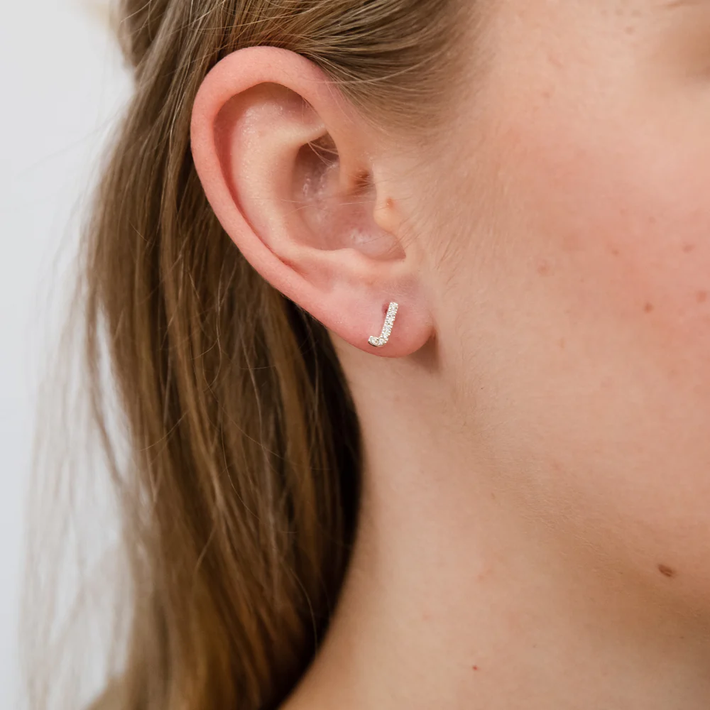 Sterling Silver Cubic Zirconia Initial "J" Stud Earrings - Image 2