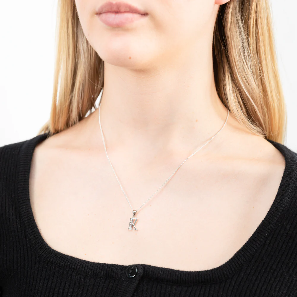 Sterling Silver Cubic Zirconia  Initial "K" Pendant - Image 2