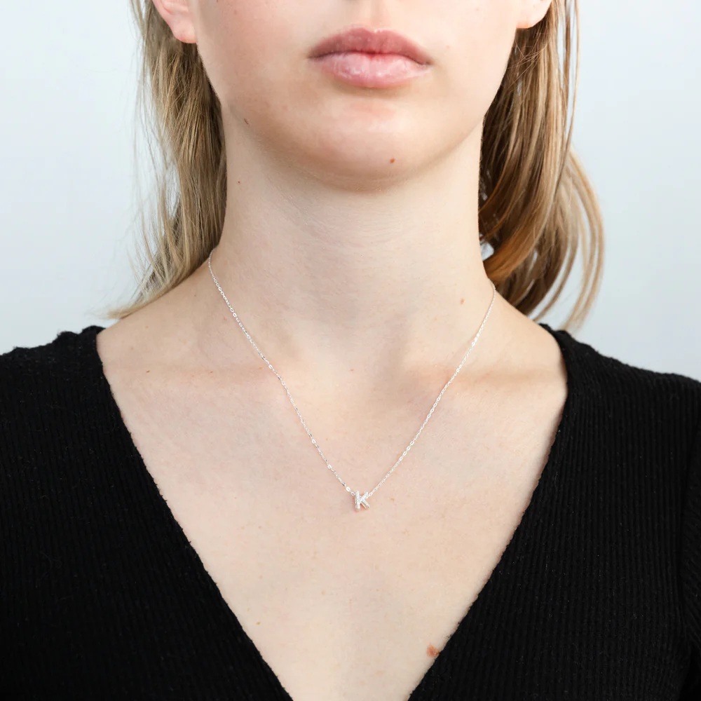 Sterling Silver Cubic Zirconia Initial "K" Pendant on 39+3cm Chain - Image 2