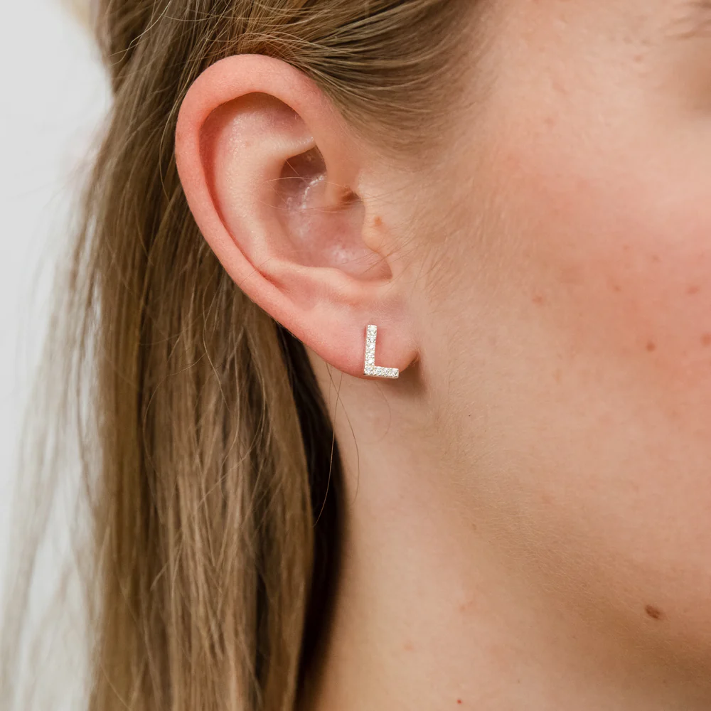 Sterling Silver Cubic Zirconia Initial "L" Earring - Image 2