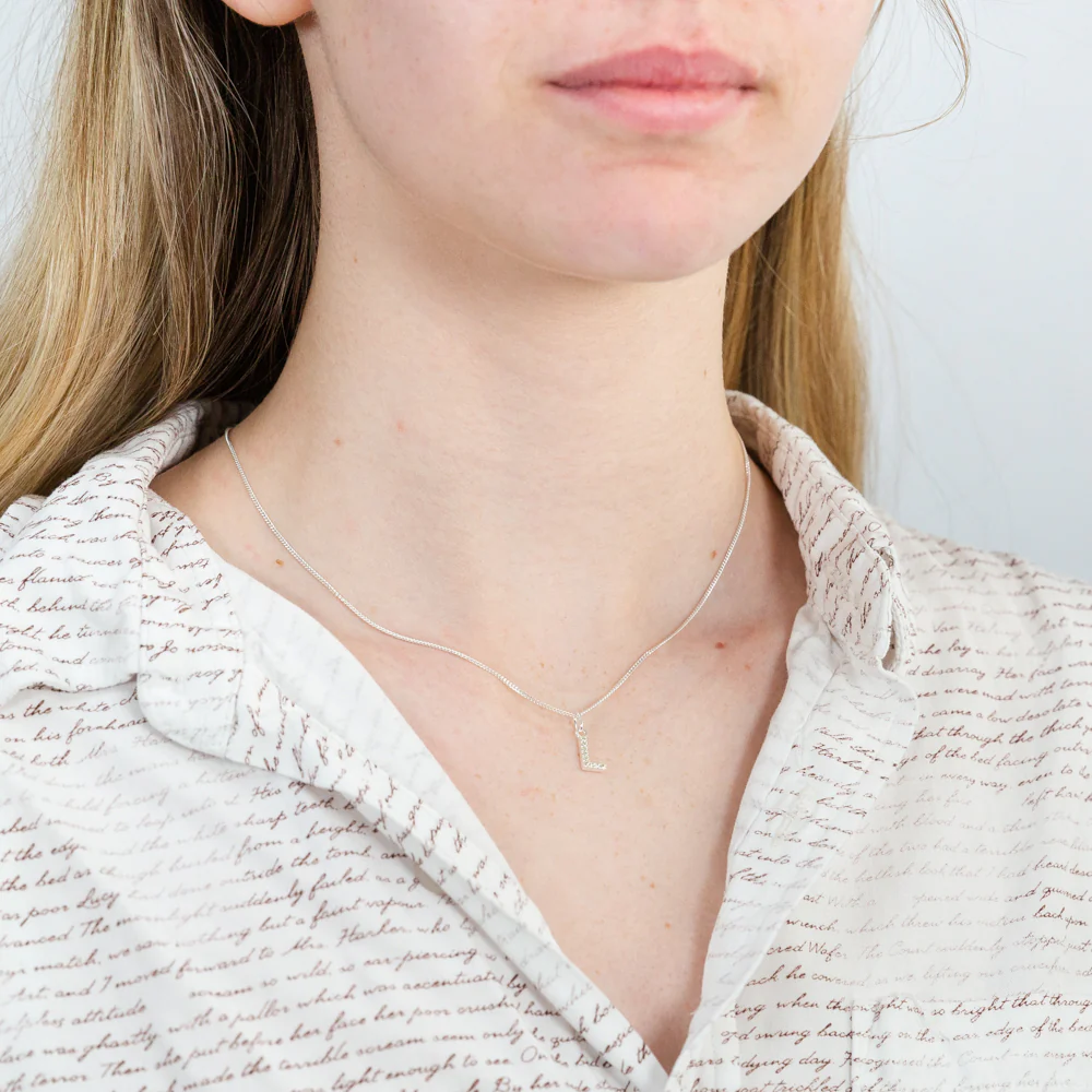 Sterling Silver Cubic Zirconia Initial "L" Pendant - Image 2
