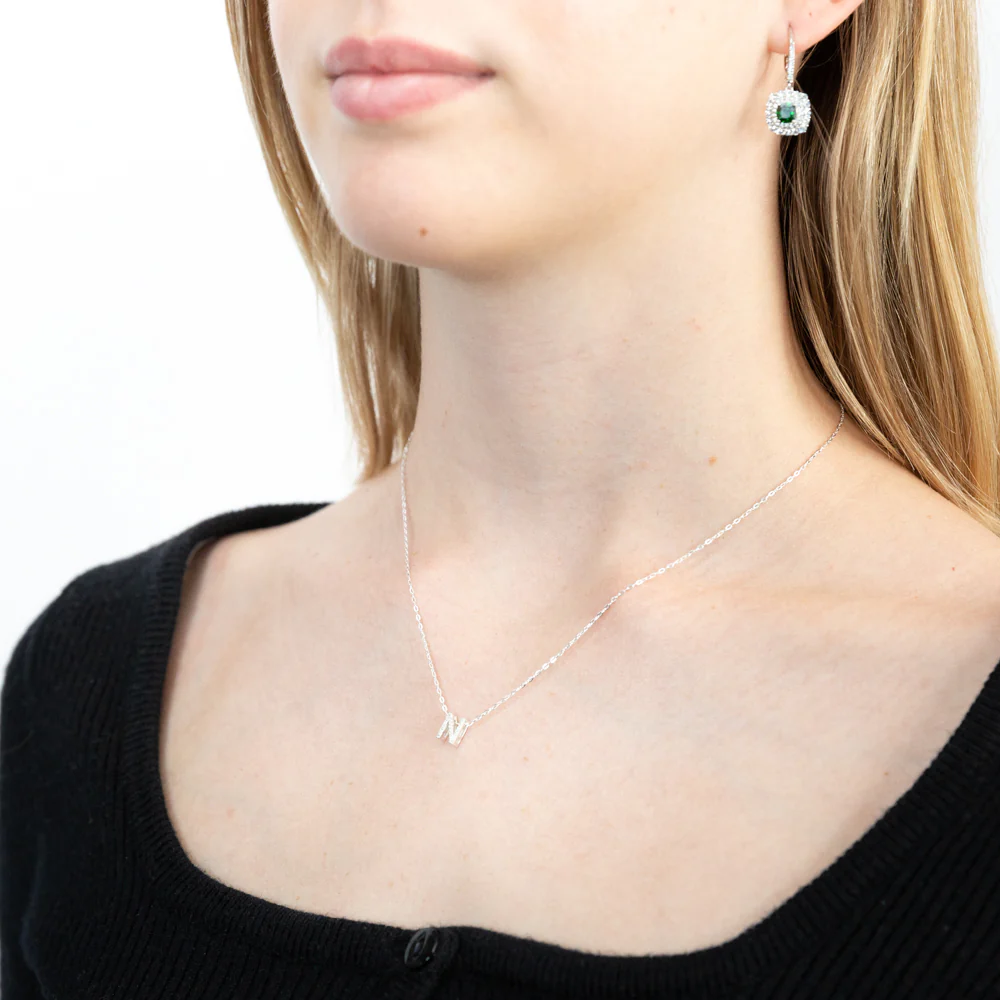 Sterling Silver Cubic Zirconia Initial "N" Pendant On 39+3cm Chain - Image 2