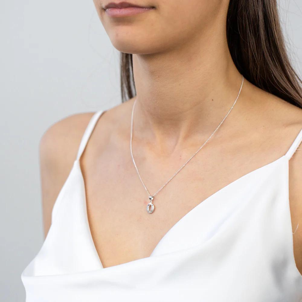 Sterling Silver Cubic Zirconia  Initial "O" Pendant - Image 2