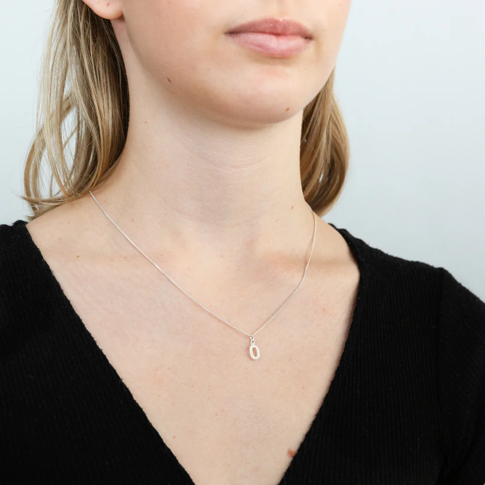 Sterling Silver Cubic Zirconia Initial "O" Pendant - Image 2