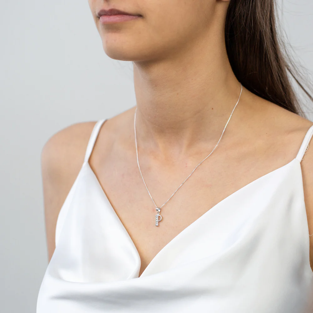 Sterling Silver Cubic Zirconia  Initial "P" Pendant - Image 2