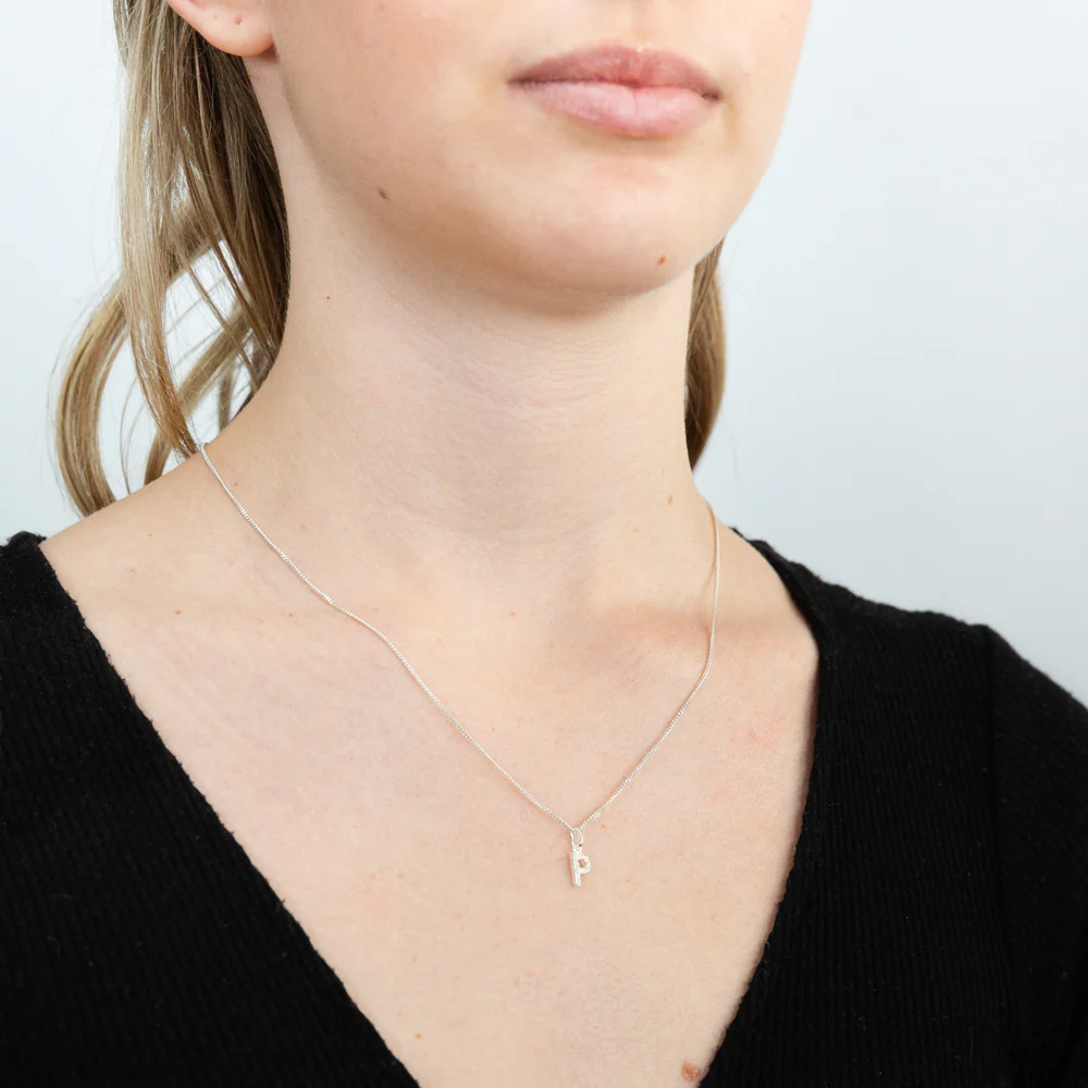 Sterling Silver Cubic Zirconia Initial "P" Pendant - Image 2