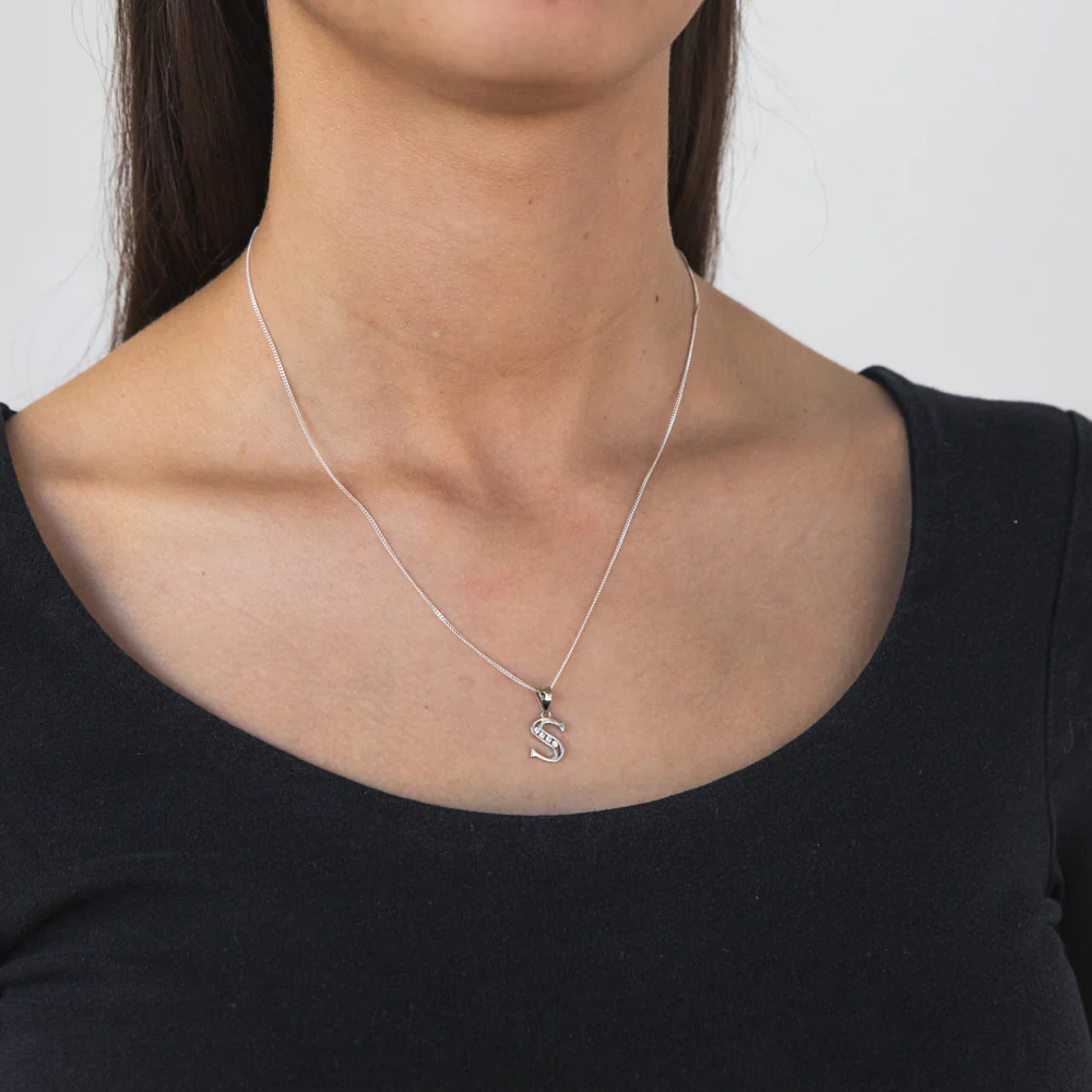 Sterling Silver Cubic Zirconia  Initial "S" Pendant - Image 2