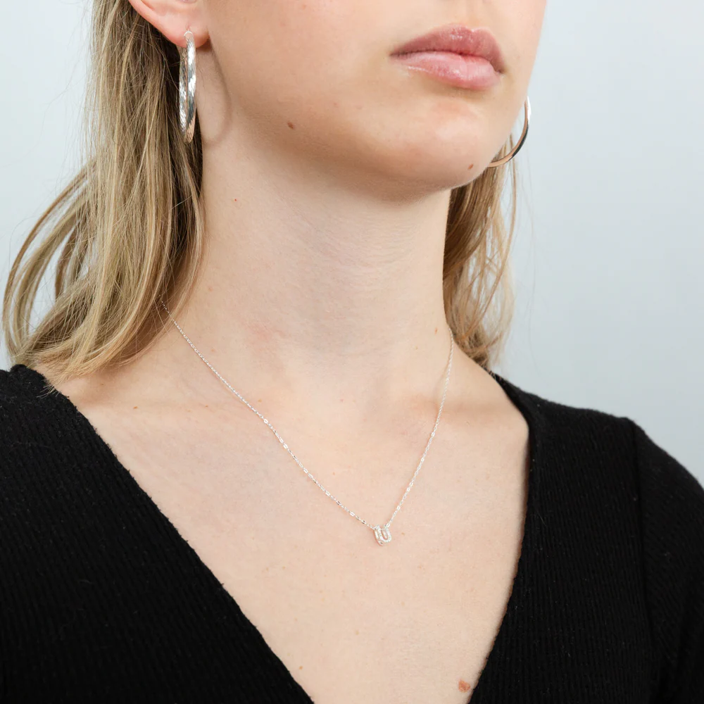 Sterling Silver Cubic Zirconia Initial "U" Pendant On 39+3cm Chain - Image 2