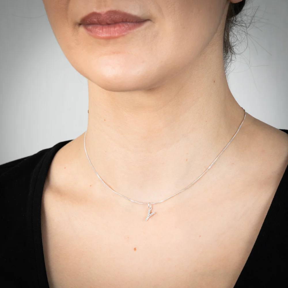Sterling Silver Cubic Zirconia Initial "Y" Pendant - Image 2