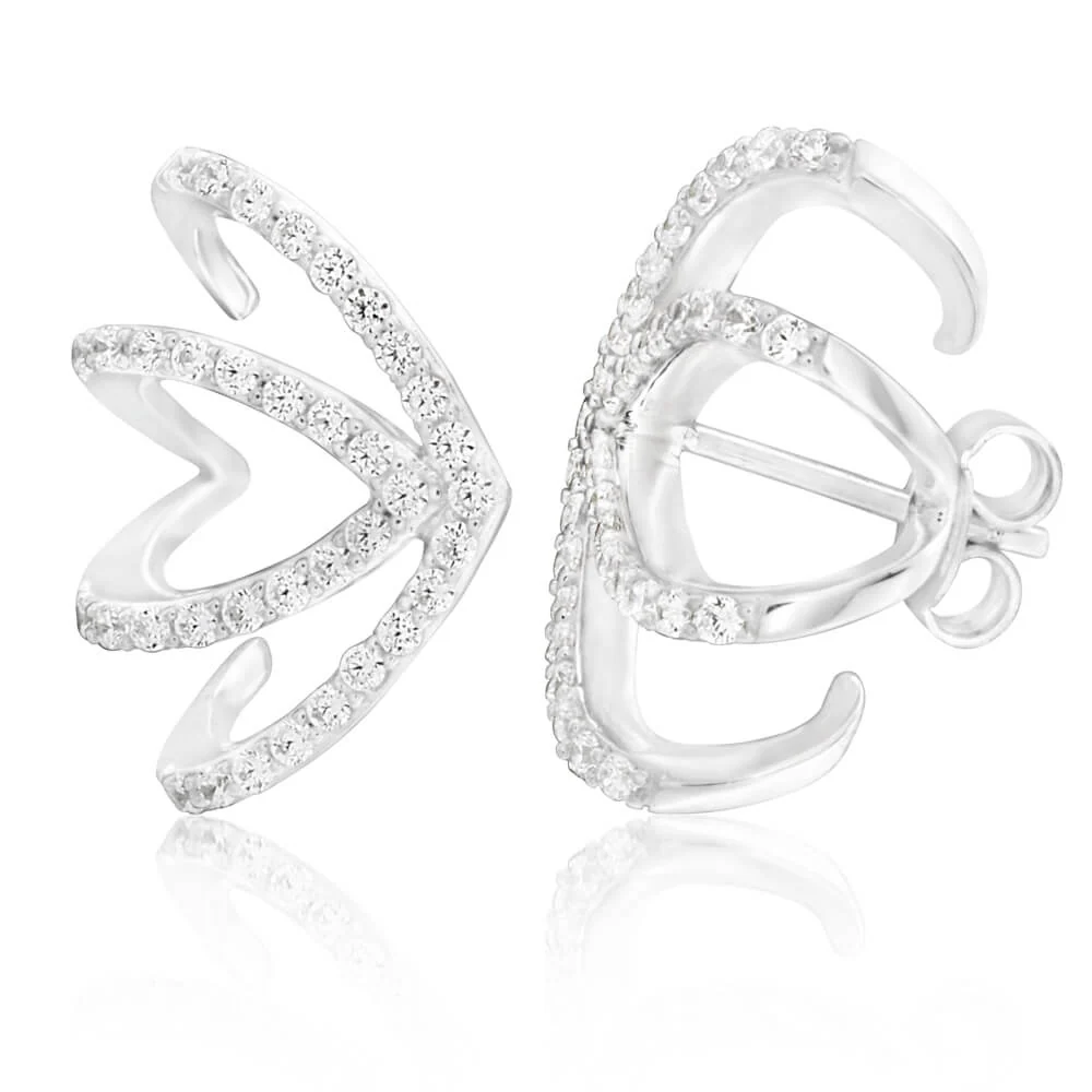 Sterling Silver Cubic Zirconia Jackets Stud Earrings - Image 2