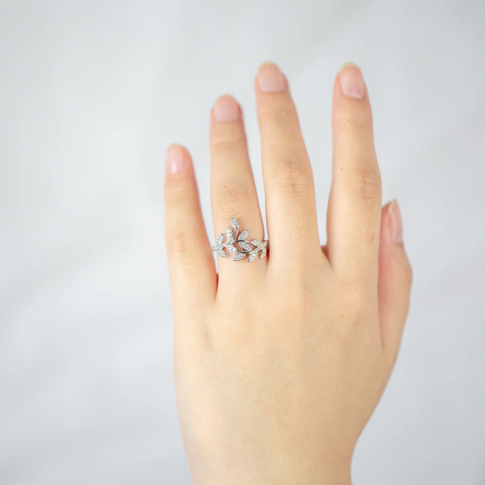Sterling Silver Cubic Zirconia Leaf Ring - Image 3