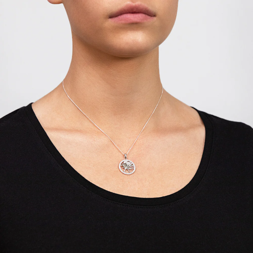 Sterling Silver Cubic Zirconia Leo Horoscope Round 19mm x 26mm Pendant - Image 2