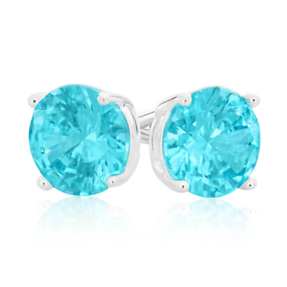 Sterling Silver Cubic Zirconia Light Aqua Stud Earrings - Image 2