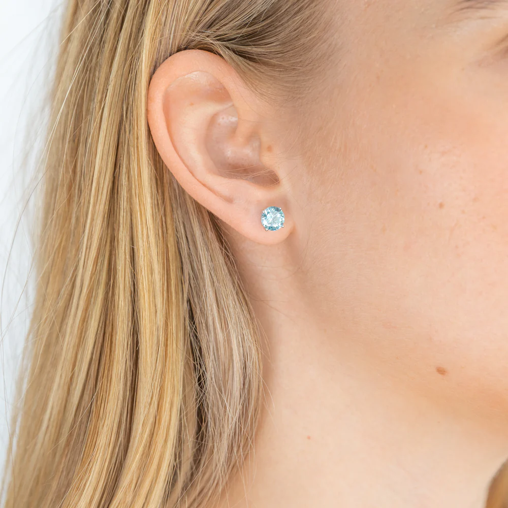 Sterling Silver Cubic Zirconia Light Aqua Stud Earrings - Image 3