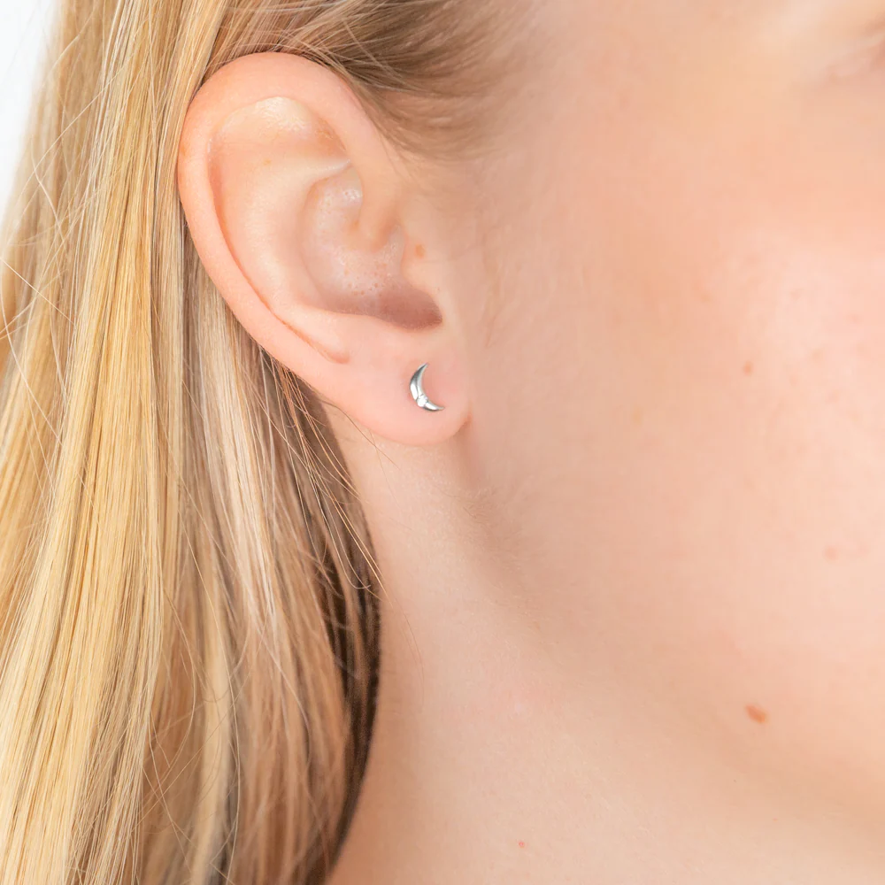 Sterling Silver Cubic Zirconia Moon and Star Stud Earrings - Image 3