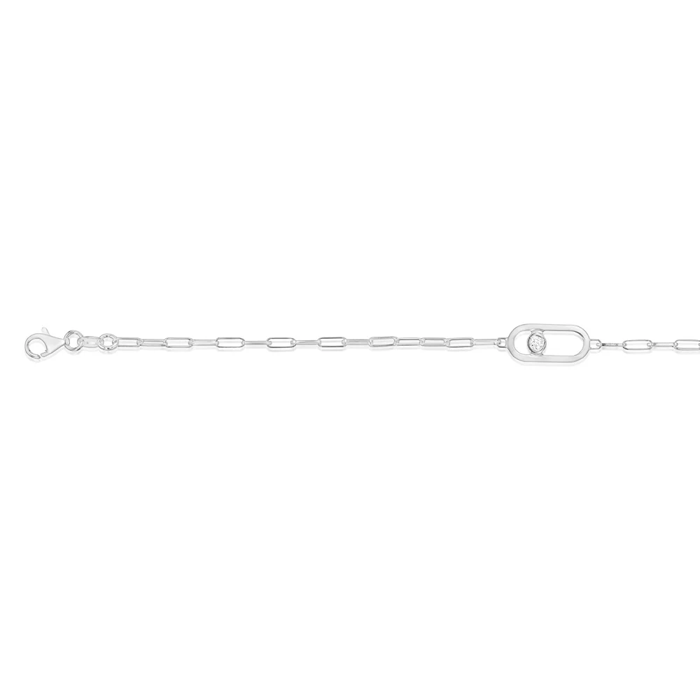 Sterling Silver Cubic Zirconia On Chunky Link 19cm Paperclip Bracelet - Image 2