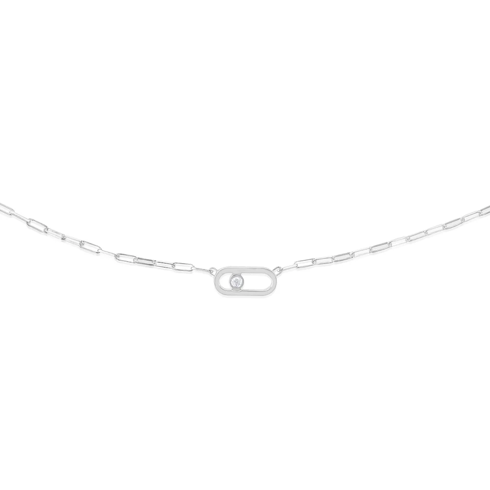 Sterling Silver Cubic Zirconia On Chunky Link Pendant 45cm Chain - Image 2