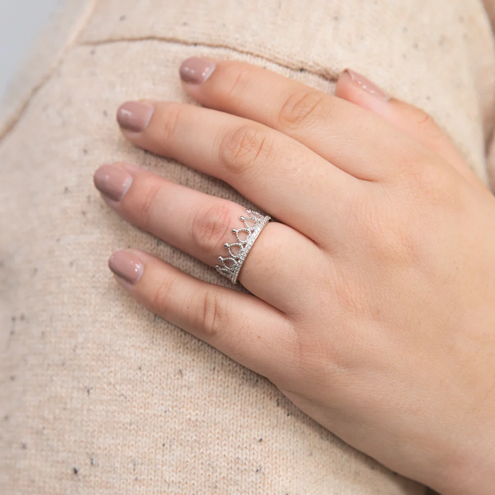 Sterling Silver Cubic Zirconia On Crown Ring - Image 2