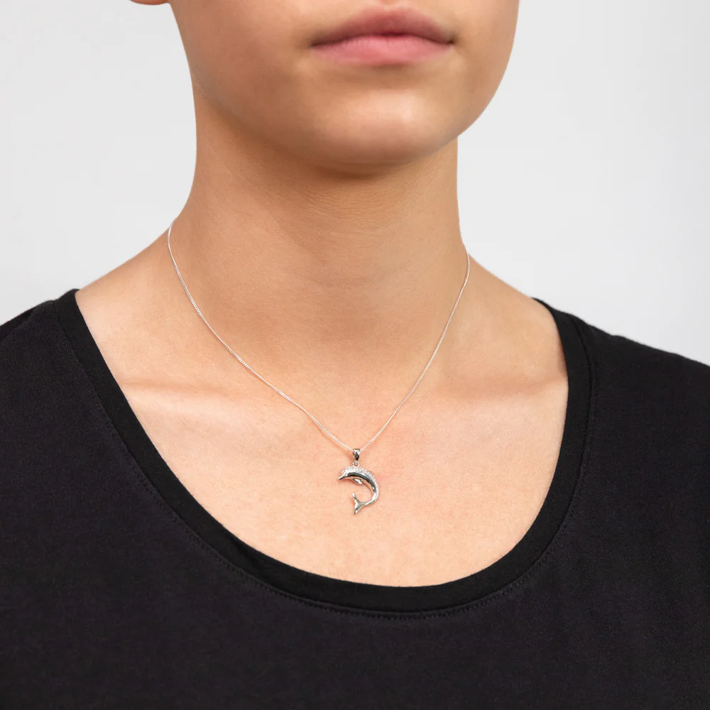 Sterling Silver Cubic Zirconia On Dolphin Charm Pendant - Image 2