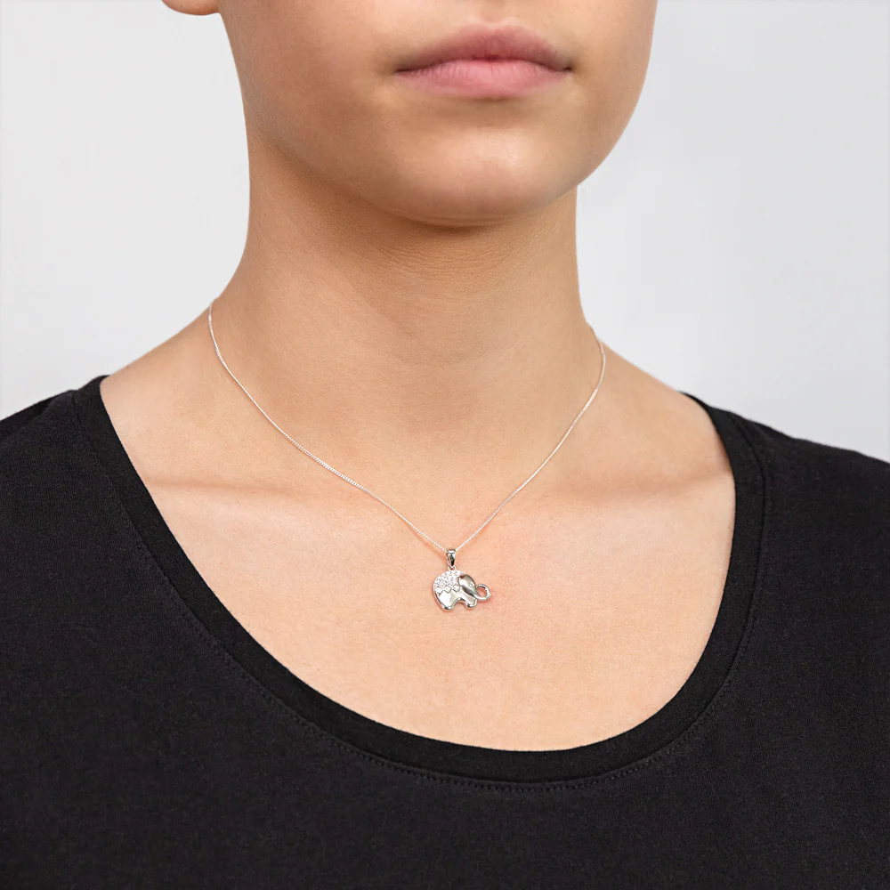 Sterling Silver Cubic Zirconia On Elephant Charm Pendant - Image 2