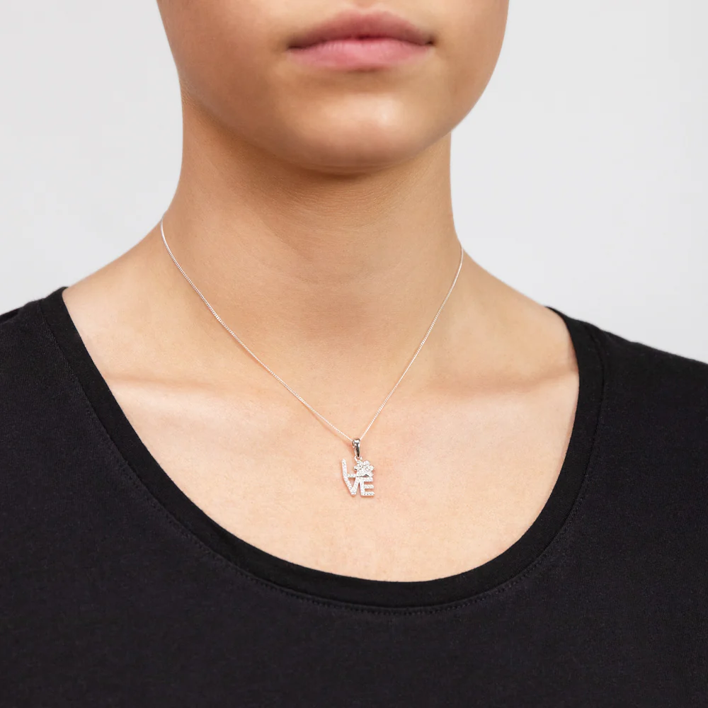 Sterling Silver Cubic Zirconia On Fancy Love Pendant - Image 2