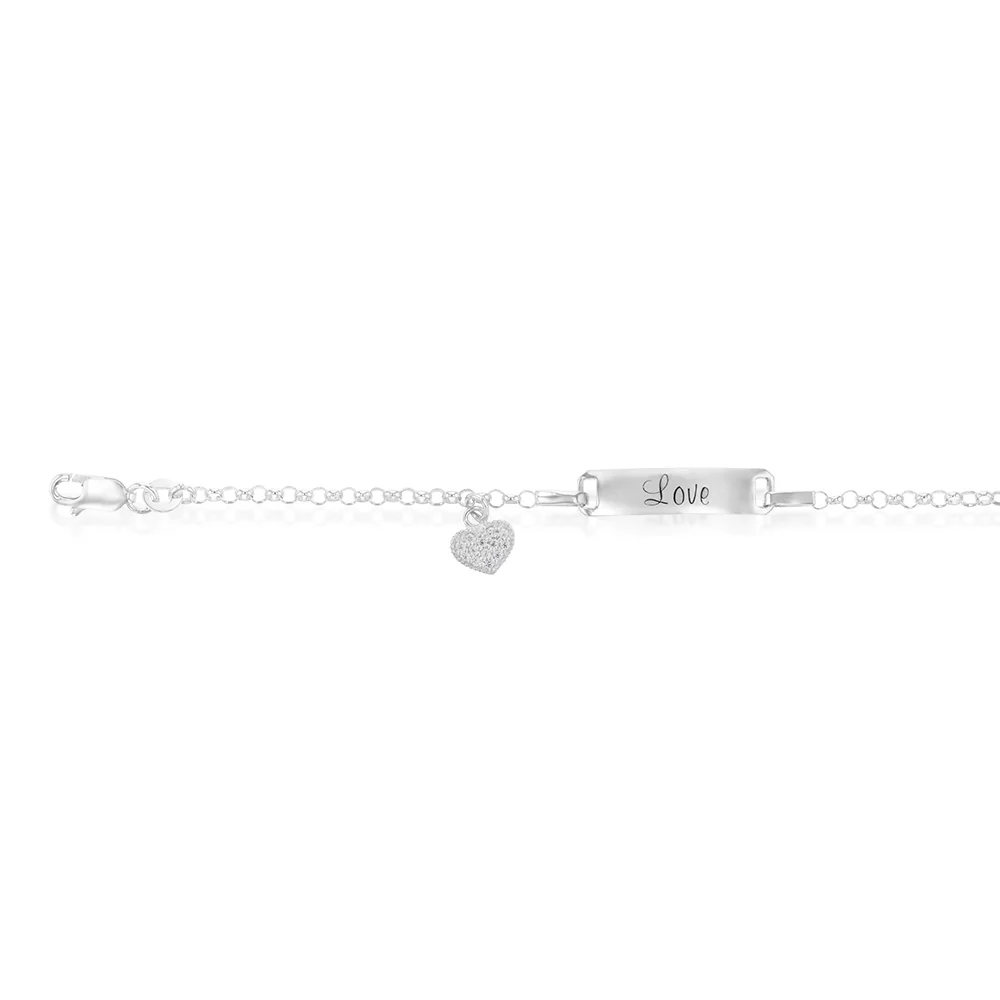 Sterling Silver Cubic Zirconia On Heart Charm ID 13+2cm Baby Bracelet - Image 2