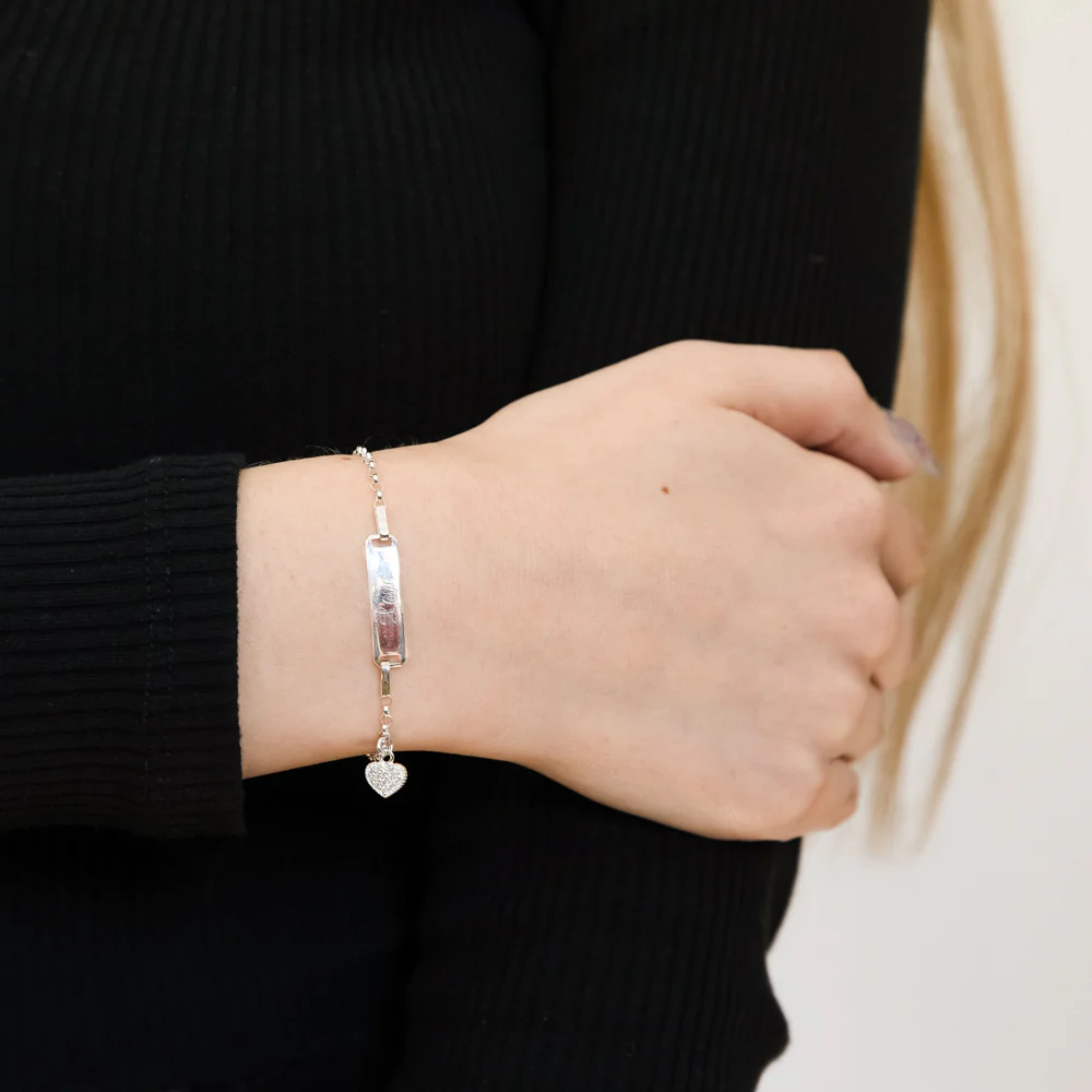 Sterling Silver Cubic Zirconia On Heart Charm ID 13+2cm Baby Bracelet - Image 3