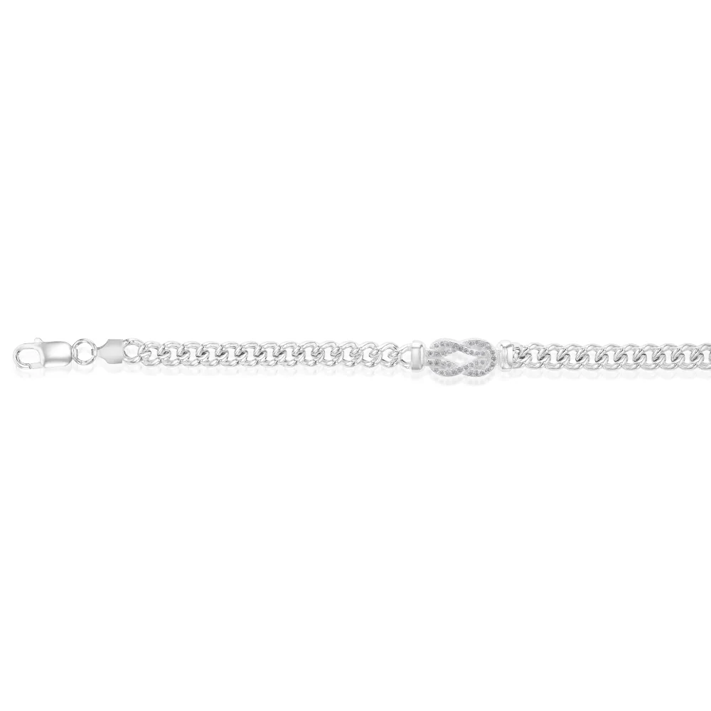 Sterling Silver Cubic Zirconia On Knot Curb 19cm Bracelet - Image 2